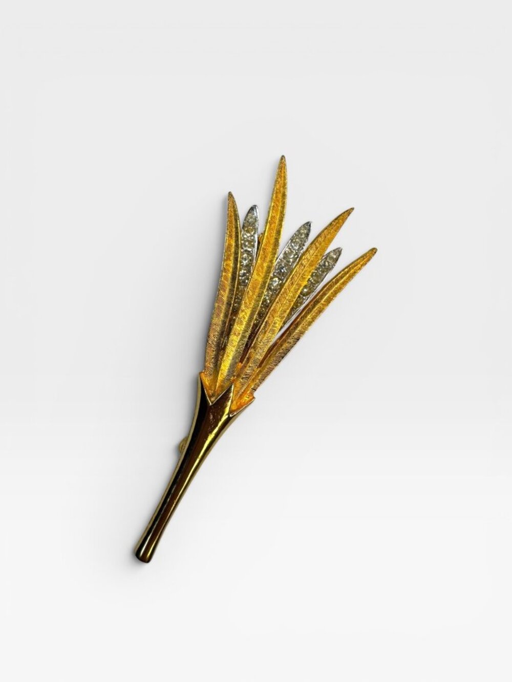PIM Piscitelli Two Tone Wheat Sheaf Brooch Gold Silver Tone Spray Pin 1950s